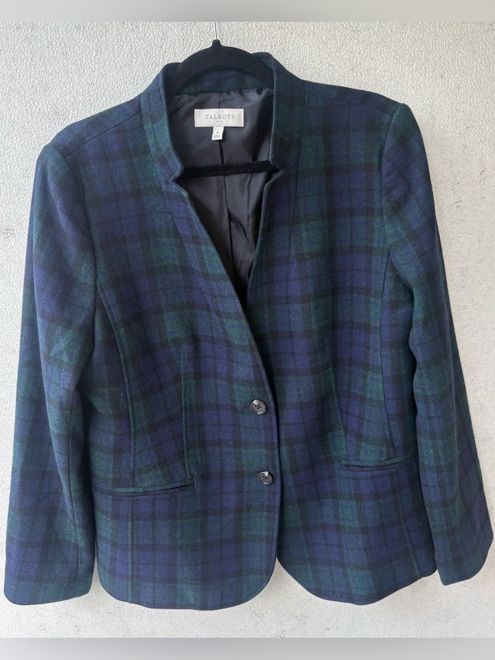 Talbots Black Watch Plaid Wool Blazer 16 Navy Green Tartan Preppy
